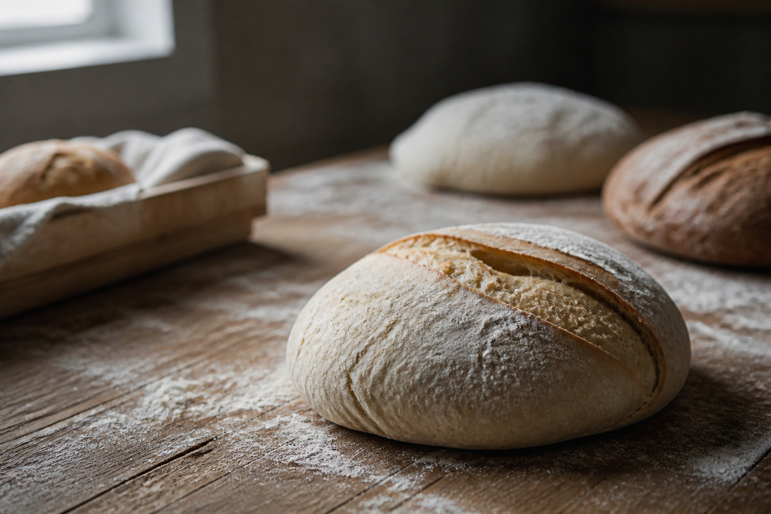Freshly baked bread resting in a working baker's kitchen